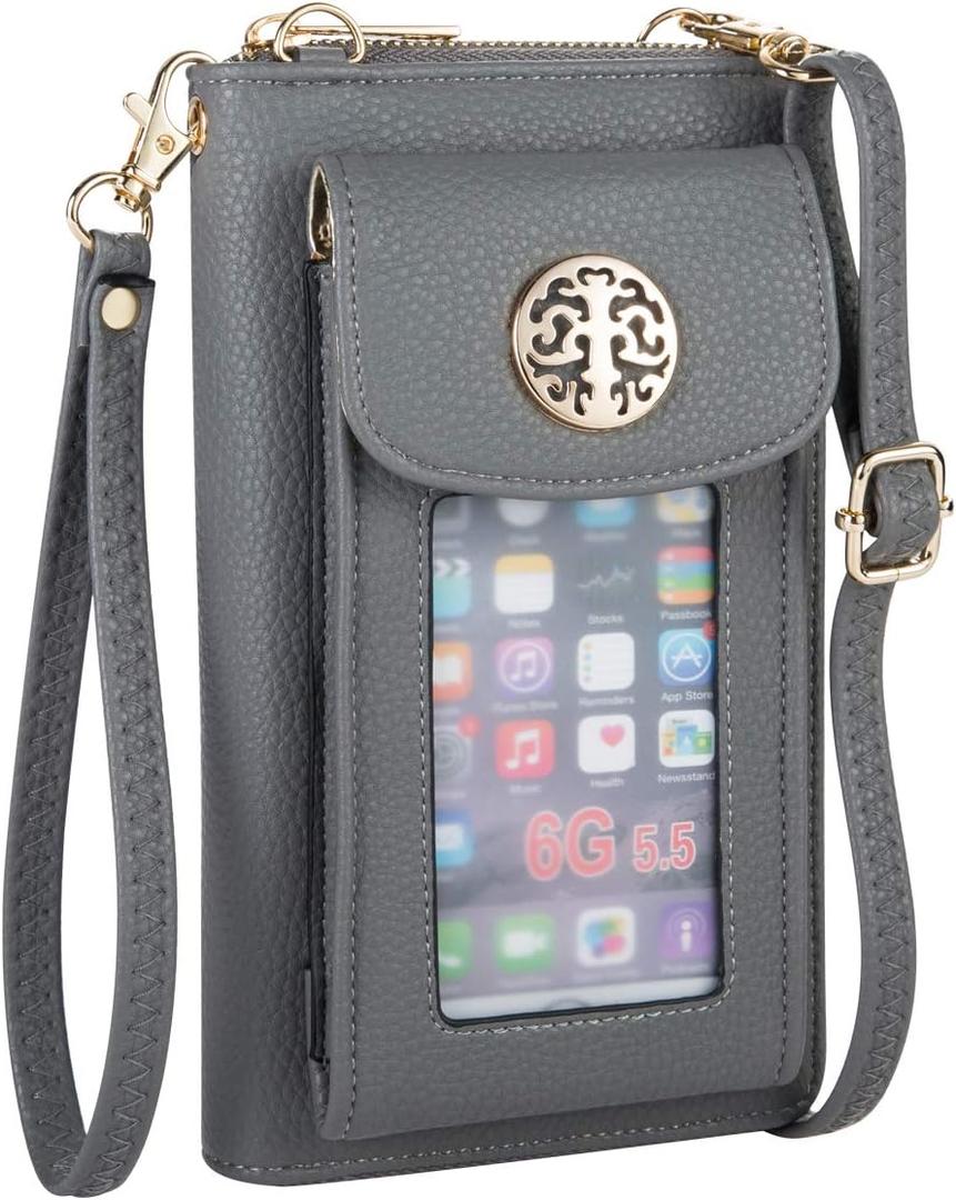 Small Crossbody Purse Cell Phone Wristlet Wallet for Women RFID (Grey)