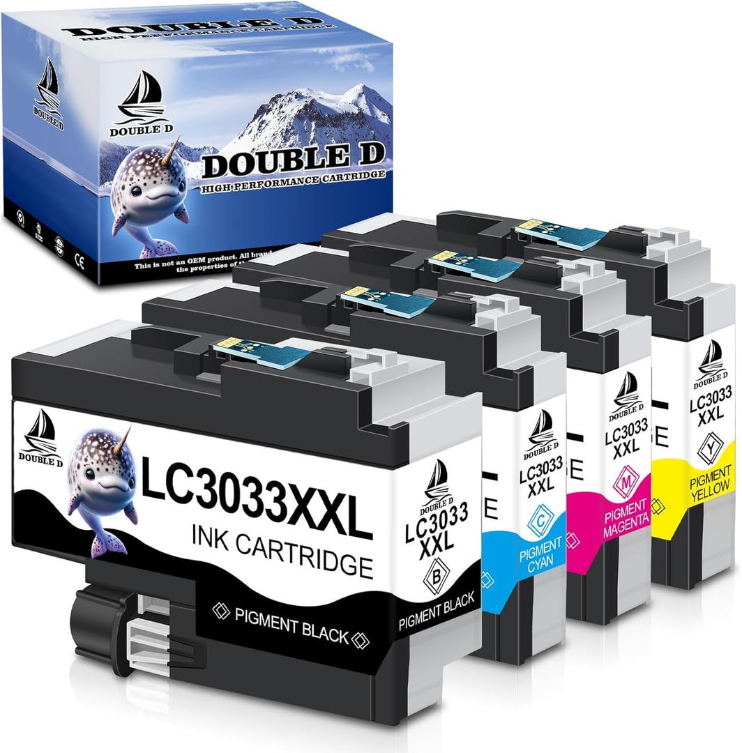 DOUBLE D LC3033XXL Replacement for Brother LC3033 XXL LC3035 Ink Cartridges BK/C/M/Y to Use with Brother MFC-J995DW MFC-J805DW MFC-J815DW MFC-J995DW XL MFC-J805DW XL Printer (4 Pack)
