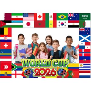 Soccer Birhday Party Decorations Photo Booth Frame,International Flags Themed Photo Props, Sports Party Decorations for Futbol Game Night, Sports Event, World Flags Selfie Frame for Party Favors