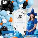 AIBIIN Halloween Little Boo Baby Shower Decorations for Boy A Little Boo is Almost Due Banner Blue and Black Balloons Set Blue Spider Web Party Decor Ghost Halloween Party Decorations