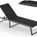 Aluminum Chaise Lounge Chair Outdoor, Foldable & Assembly Free Patio Pool Lounge Chairs 5-Position Recliner for Outside Poolside, Fully Grounded Legs Sun Lounger for Beach, Yard, Black, 1 Pack