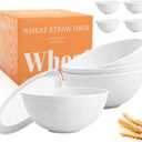 Wheat Straw Bowls Set 40 OZ, Unbreakable Bowls with Dust-Proof Lids Set of 4, Microwave & Dishwasher Safe, Alternative Reusable Plastic Bowl for Cereal, Soup, Salad and Ramen, White