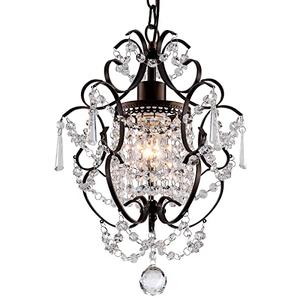 FLSFU Modern Mini Crystal Chandelier,Iron Bronze Crystal Light Fixtures Ceiling Mount 1 Light Small Chandeliers for Bedroom Elegant Hanging Lighting for Girls Room Dining Room Closet Kitchen Island
