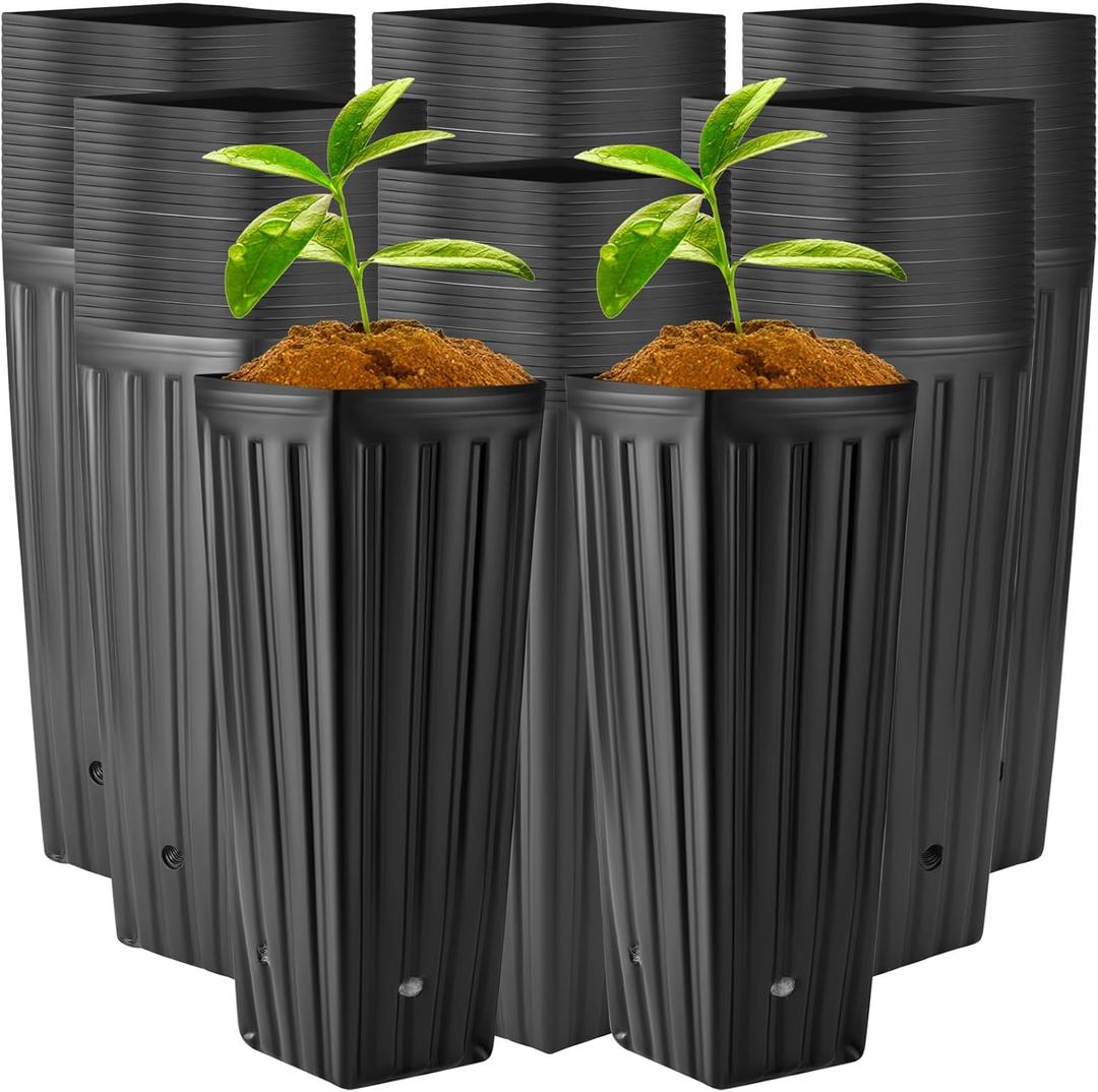Nuenen 600 Pcs Tall Tree Pot, Plastic Deep Nursery Pots, 11.8" H X 3.9" W