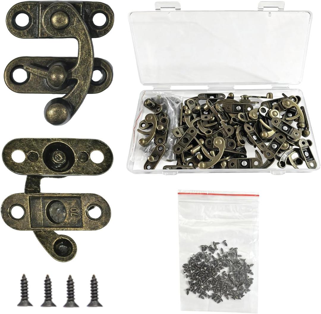 48 Pieces Thickened Solid Hasp Latches Locks Hooks, Antique Vintage Decorative Hasp Latches with Screws for Jewelry Box Wooden Cabinet Door, Cat Door Gate, Zinc Alloy (Bronze-48pieces)