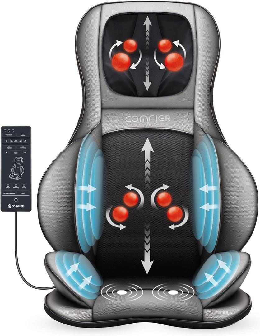 COMFIER Shiatsu Neck Back Massager with Heat, 2D ro 3D Kneading Massage Chair Pad, Adjustable Neck Massage,Seat Massager for Full Body Relaxation, Christmas Gifts for Dad Mom Women Men,Dark Gray
