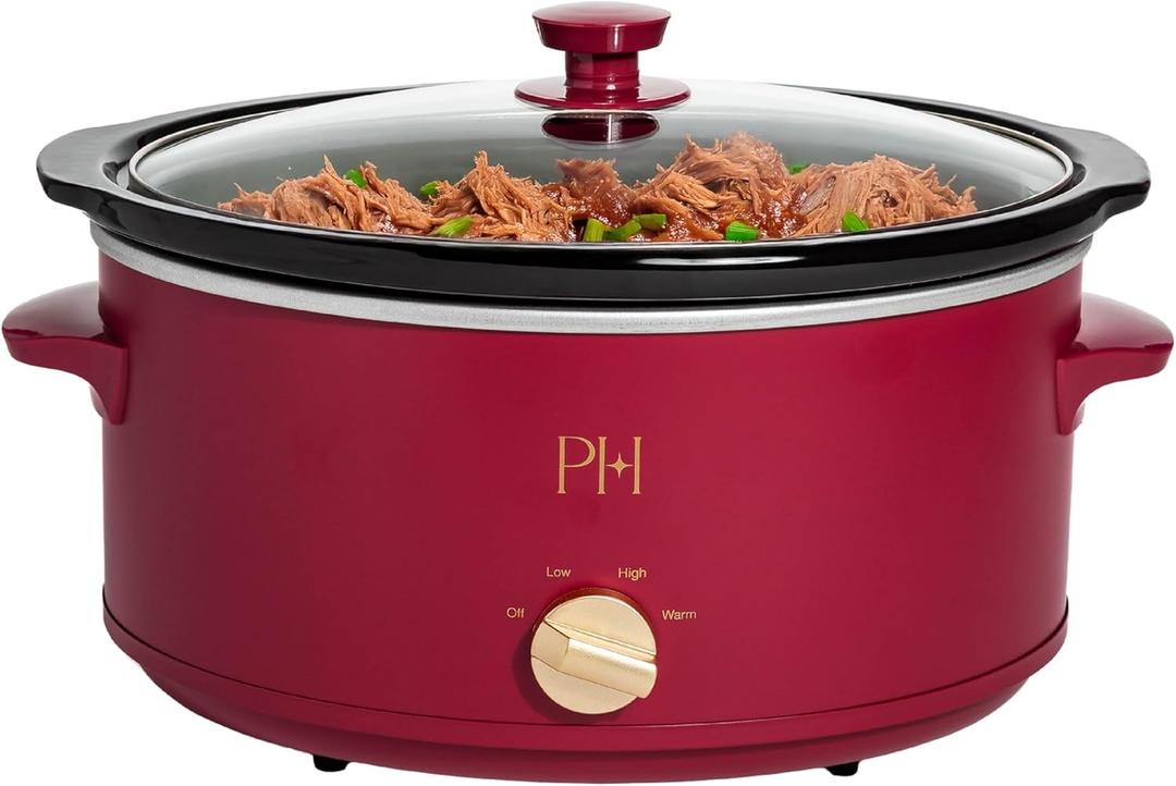 Paris Hilton 6-Quart Manual Slow Cooker, Features Three Settings (Low, High, Warm), Naturally Nonstick and Dishwasher Safe Stoneware Insert, Family Sized Capacity, Berry