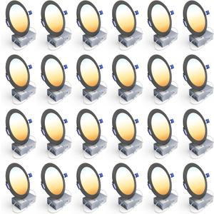 Ensenior 24 Pack 6 Inch LED Recessed Ceiling Light, Dimmable, 2700K-5000K 5CCT, 1200LM 12W 120V, High Brightness Dimmable Canless Wafer Downlight - ETL&FCC&IC (5000k/4000k/3500k/3000k/2700k - 5cct Black)
