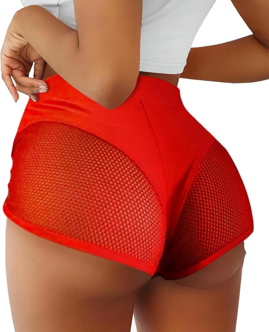 BZB Women's Cut Out Yoga Shorts Scrunch Booty Hot Pants High Waist Gym Workout Active Butt Lifting Sports Leggings (XX-Large, Xy-red)