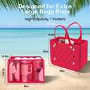XYFuuee Beach Bag Organizer Inserts for Original Large Bogg Bag Accessories with 8 Removable Metal Fasteners, Lightweight Mesh Insert Divider Pouch, Organizing Rubber Tote, Save Space, Red XL