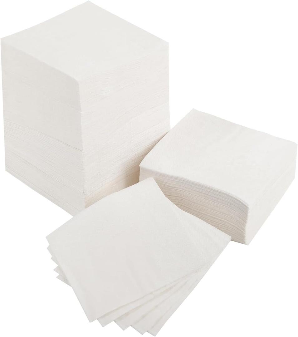 500 PCS Napkins 2 Ply 4.9" X 4.9" Plain White Beverage Napkins Disposable Four Fold Cocktails Paper Napkins folded