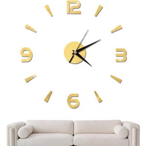 3D Frameless Wall Clock Sticker, Wall Sticker Clock Acrylic Mirror Watch Decor for Home Living Room Bedroom Office Decoration (Gold)