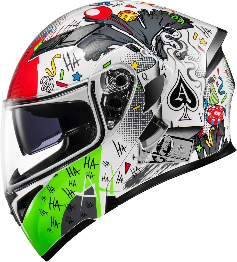 KYPARA Motorcycle Dual Visor Flip up Modular Full Face Helmet with DOT Certification of Impressionism, Size M
