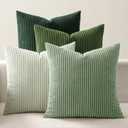 EMEMA Spring Green Decorative Throw Pillow Covers for Couch Bed Livingroom 20x20 Inch Set of 4 Boho Farmhouse Corduroy Striped Square Pillow Case,Western Modern Cushion Covers Home Decor