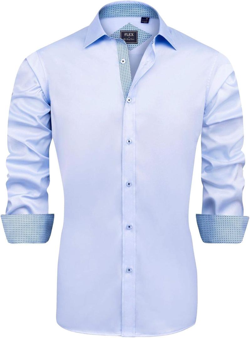 J.VER Men's Casual Long Sleeve Stretch Dress Shirt Wrinkle-Free Regular Fit Button Down Shirts (Blue, XL Tall)