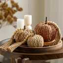 Wesiti 3 Pcs Rattan Pumpkin with Tassel Beads Boho Neutral Fall Thanksgiving Decor Handmade Artificial Woven Pumpkin Table Centerpieces Farmhouse Autumn Decorations for Indoor Mantel Harvest Halloween