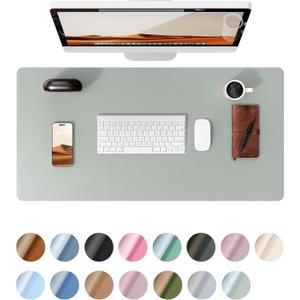 YSAGi Leather Desk Protector, Office Mat, Large Mouse Mat, Non-Slip PU Leather Blotter, Laptop Pad, Waterproof Writing Pad for Office and Home (Grayish Green, 35.4" x 17")
