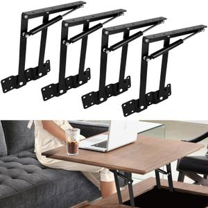 Oungy 4PCS Coffee Table Lift Top Hardware, Heavy Duty Lift Up Hinges with Hydraulic Gas Spring, DIY Furniture Lifting Mechanism for Living Room Storage, Black 2.0mm Thick Iron (2 Pairs)