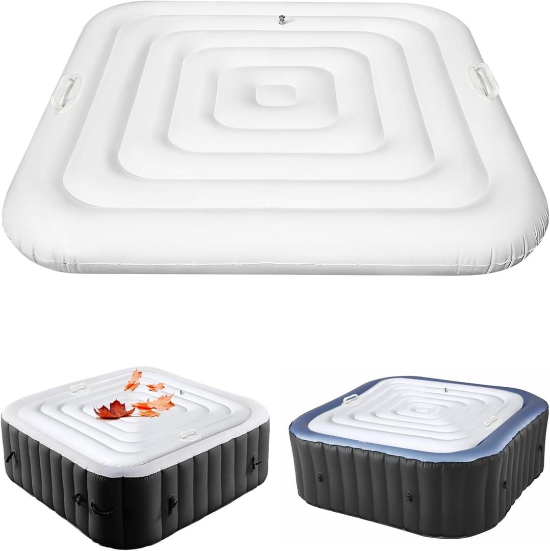 Inflatable Hot Tub Cover Energy Saving Lid for Outdoor Hot Tub,Windproof Rain-Proof Cover Protector for Hot Tubs SaluSpa Coleman Spa (Square-4.2ft-Handle)