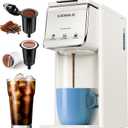 Hot & Iced Coffee Maker for K-Cups & Ground Coffee, Single-Serve Brewer with Bold Setting, Reusable Filter, Travel Mug Friendly, Compact & Quick Brew, White