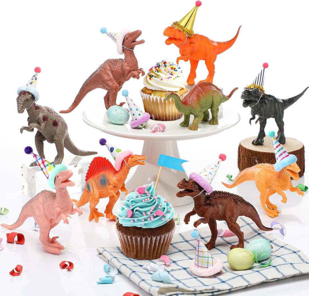 18 Pcs Dinosaur Birthday Party Decorations Animal Cake Toppers Mini Birthday Hat Figure Model for Animals Themed Party