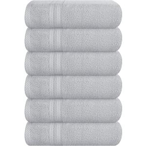BOUTIQUO Ultra Soft 6-Piece Hand Towel Set 16x28-100% Ringspun Cotton - Durable & Highly Absorbent Hand Towels - Ideal for use in Bathroom, Kitchen, Gym, Spa & General Cleaning - Light Grey