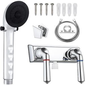 RV Shower Faucet with Handheld Showerhead & Hose, 4" ABS Shower Set, Leak & Rust Resistant for RV Camper Motorhome Travel Trailer (Chrome, Indoor/Outdoor Use)