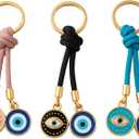 Evil Eye Keychain Gold 3 Pack  Handmade Turkish Gift for Keys and Bags, Authentic Istanbul Souvenir with Blue Nazar Beads and Colorful Cords, Protection Charm, Gold-Tone, for Women and Men
