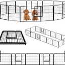 NEWBULIG Dog Playpen 16 Panels 24" Height Foldable Heavy Duty Metal Dog Exercise Playpen Puppy Fence for Indoor Outdoor Yard (Jet Black)