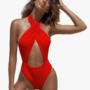 Swimsuits for Women Bikini Dress One Piece Front Cross Swimsuit Ins Style Cut-Out Ruched Solid High Waist Halter Bikini