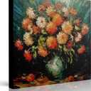 Vintage Floral Picture Wall Decor Framed Retro Flower Canvas Wall Art Orange and Yellow Prints Poster Daisy in Vase Modern Painting for Living Room Bedroom Bathroom (14" x 14")
