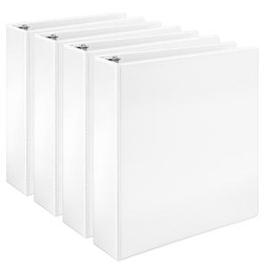 Amazon Basics 3 Ring Binders, 2 Inch, D-Ring Organizer for School, Home Office, White, 4 Pack