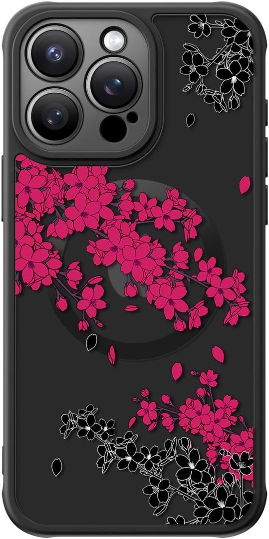 FUNMIKO for iPhone 14 Pro Case Military-Grade Protection & Wireless Charging - Trendy Floral Design for Women Girls, Non-Slip Matte Phone Cover with Shockproof Corners - Dramatic Blossom Drift