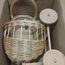 Vintage Woven Rattan Stroller-Shaped Flower Basket with Wheels
