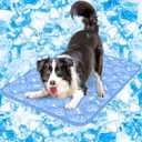 Rywell Dog Cooling Mat 2.0, 36 * 27 Thicken Cooling Mat for Large Dog, Internal Waterproof& Endothermic Color Changing Arc-Chill Cool Fiber(QMAX>0.5) for Pet in Summer, Washable, Non-Toxic (Blue)