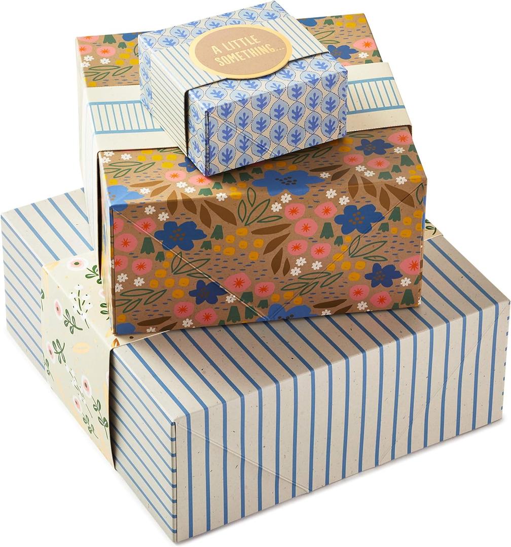 Hallmark Gift Boxes 3-Pack Assorted Sizes (Flowers and Stripes) for Birthdays, Bridal Showers, Mother's Day, Best Friends, Gifts for Her, Wrapped Treats and Cookies (Blue, yellow)