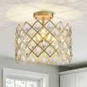 WUZUPS Crystal Chandelier 3-Light Semi-Flushmount Ceiling Light Modern Lighting Fixture for Bedroom Storageroom Hallway Bar Kitchen Dinning Living Room Bathroom, 13.4" Wide 11" High, Gold, E12 Base