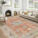 cotiled 9x12 Area Rug for Living Room, Washable, Traditional, Orange