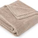 PAVILIA Soft Fleece Taupe Tan Throw Blanket for Couch, Lightweight Plush Warm Blankets for Bed, Fuzzy Cozy Flannel Blanket Throw for Sofa, Travel, Jacquard Pattern, Taupe/Camel, Twin, 60x80 inch