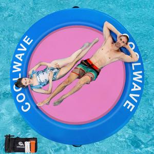 COOLWAVE Inflatable Water Hammock Floating Dock, Inflatable Raft for Family and Friends, Round Floating Ring for Parties, Water Float with Cup Holders for Pool and Lake 8FT