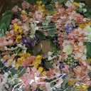 Faux Silk Cherry Blossom Flower Spring Summer Easter Wreath 24-26" for Front Door  Pink Purple Yellow Plum Blossom Green Eucalyptus Leaves  Farmhouse Front Porch Decor, Outdoor Indoor Use