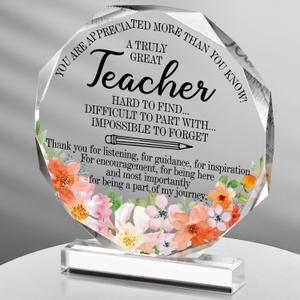 Best Teacher Appreciation Gifts for Women Acrylic Thank You Teacher Gift from Student Graduation End of Year Teachers for Present Office Desk Decor Paperweight Keepsake(Nonagon Pencil)