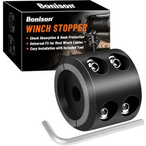 Bonison Winch Stopper for Cable. Truck UTV ATV Rubber Winch Cable Stopper, Protects Towing Hook, Synthetic Rope, Cable Line from Wear or Damage, Hawse, Bumper. (Black Winch Stopper)