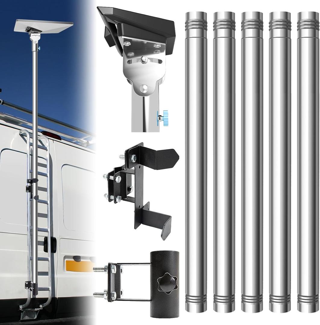 Starlink Mini Pole Mount, Lymorexan 8 Ft Starlink Mimi Mounting Kit with RV Ladder Mount, Removable Stainless Steel Pole, Fits 1-1.5 inch Ladder Accessories Suitable for RV, Van, Truck
