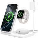 Charging Station for Multiple Devices Apple, Foldable 3 in 1 Wireless Charger for iPhone 16/15/14/13/12/Pro/Max/Plus, Apple Watch 10/9/Ultra/8/7/6/5/4/3/2/SE & AirPods 4/3/2/Pro (White)