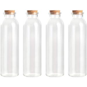 Magic Season Decorative Glass Bottles with Cork Stoppers (12 fl oz. Round Bottles / 4 Pcs)
