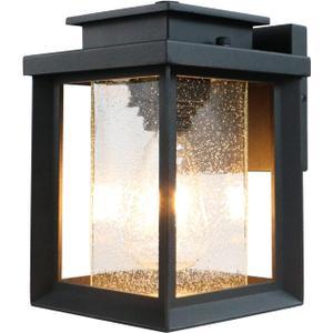 MONKFISH Modern Outdoor Wall Sconce Light - Waterproof Black Fixture with Bubble Glass Shade, Weather Resistant E26 Wall Light for Porch, Garden, Garage & Entryway, 1-Pack