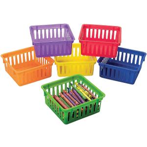 Fun Express - 6 Pack Mini Storage Baskets Bins, Plastic Organizer Basket, Colorful Shelf and Desk Make-up Storage Crate Organizing Containers. Office, Toy Storage