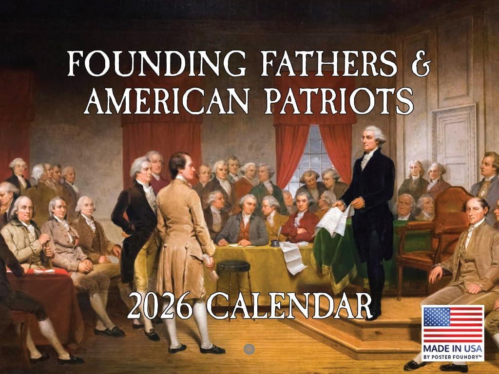 Founding Fathers Calendar 2026 Patriotic American History Monthly Wall Calender 12 Month | American Made In The USA