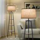 EOEYYOYB 3 Tier Shelf Floor Lamps for Living Room, Modern Standing Lamp with 3 Color Temperature Led Bulb, Tall Lamps for Bedroom and Office, Vintage Yellow